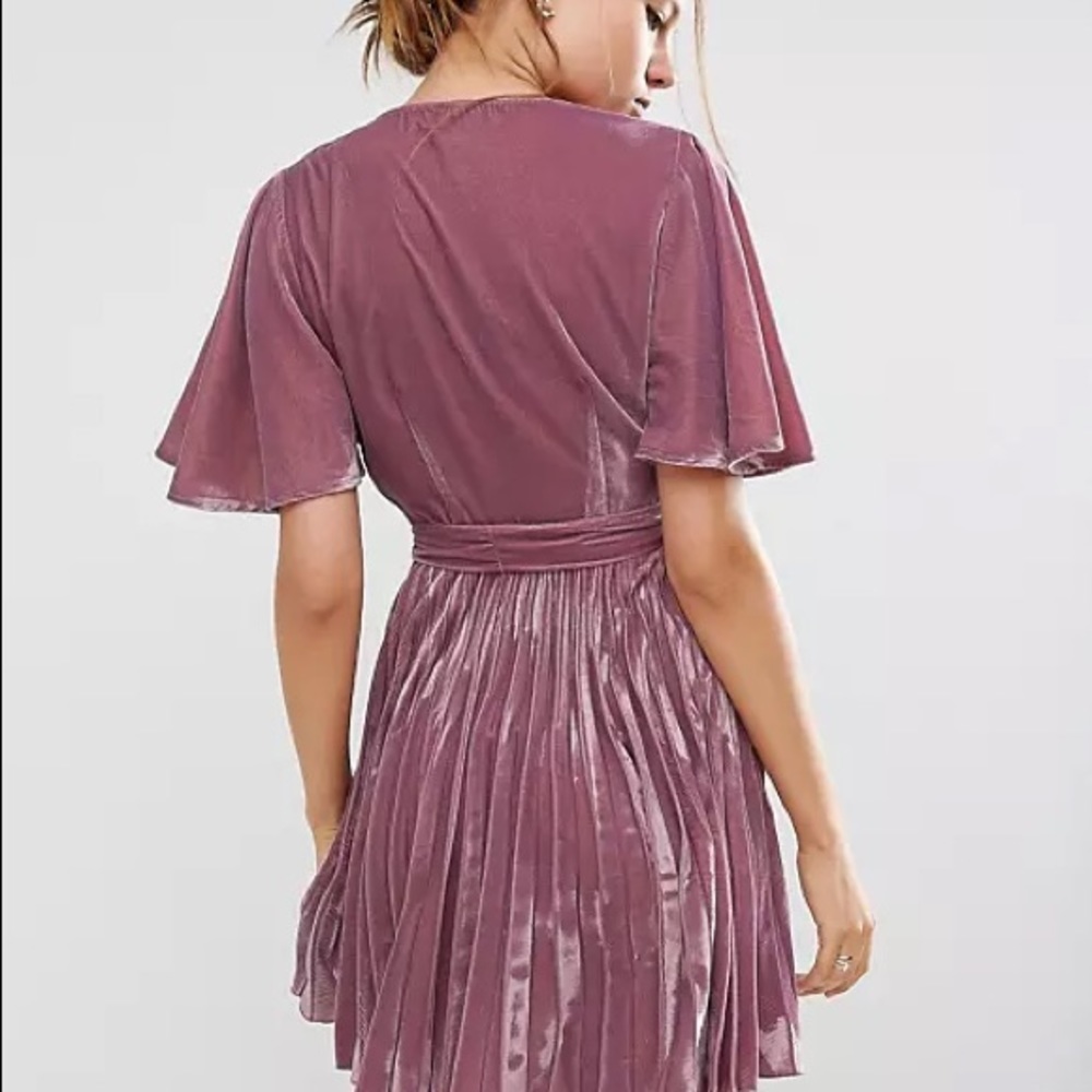 ASOS Velvet Wrap Front Pleated Skater Dress NWT - Picture 3 of 7